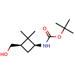 Chemical structure of tert-butyl N-[cis-3-(hydroxymethyl)-2,2-dimethylcyclobutyl]carbamate , CAS 2227198-11-8, AChemBlock P50651