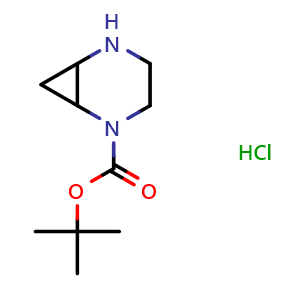 Chemical structure of tert-butyl 2,5-diazabicyclo[4.1.0]heptane-2-carboxylate hydrochloride , CAS 2231674-95-4, AChemBlock P50669