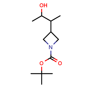 Chemical structure of tert-butyl 3-(3-hydroxybutan-2-yl)azetidine-1-carboxylate , CAS 2231675-36-6, AChemBlock P50671