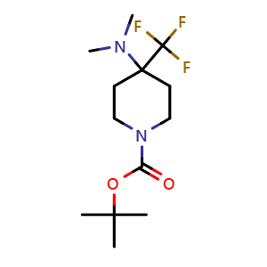 Chemical structure of tert-butyl 4-(dimethylamino)-4-(trifluoromethyl)piperidine-1-carboxylate , CAS 2227206-58-6, AChemBlock P50680