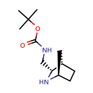 Chemical structure of tert-butyl N-{[(1R,3S,4S)-2-azabicyclo[2.2.1]heptan-3-yl]methyl}carbamate , CAS 2231665-55-5, AChemBlock P50684
