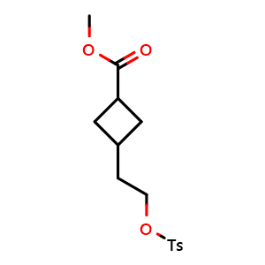 Chemical structure of methyl 3-{2-[(4-methylbenzenesulfonyl)oxy]ethyl}cyclobutane-1-carboxylate , CAS 2231673-52-0, AChemBlock P50708