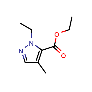 Chemical structure of ethyl 1-ethyl-4-methyl-1H-pyrazole-5-carboxylate , CAS 2227206-28-0, AChemBlock P50714