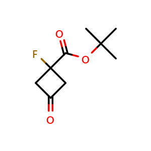Chemical structure of tert-butyl 1-fluoro-3-oxocyclobutane-1-carboxylate , CAS 2231676-34-7, AChemBlock P50747