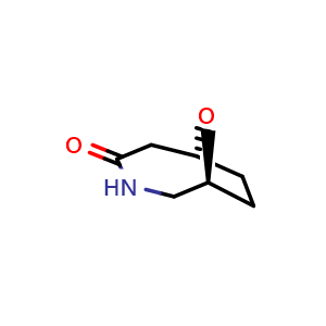 Chemical structure of (1S,6R)-9-oxa-3-azabicyclo[4.2.1]nonan-4-one , CAS 2231665-92-0, AChemBlock P50761