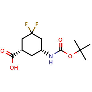 Chemical structure of (1s,5r)-5-((tert-butoxycarbonyl)amino)-3,3-difluorocyclohexane-1-carboxylic acid , CAS 2055114-69-5, AChemBlock P50793