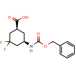 Chemical structure of cis-5-{[(benzyloxy)carbonyl]amino}-3,3-difluorocyclohexane-1-carboxylic acid , CAS 2227198-19-6, AChemBlock P50794