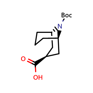 Chemical structure of (1R,3s,5S)-9-[(tert-butoxy)carbonyl]-9-azabicyclo[3.3.1]nonane-3-carboxylic acid , CAS 2231663-92-4, AChemBlock P50795