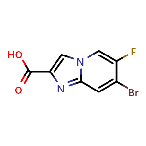 Chemical structure of 7-bromo-6-fluoro-imidazo[1,2-a]pyridine-2-carboxylic acid , CAS 2231675-42-4, AChemBlock P50803