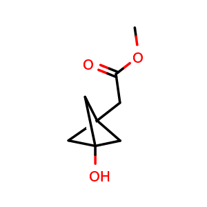 Chemical structure of methyl 2-{3-hydroxybicyclo[1.1.1]pentan-1-yl}acetate , CAS 2231677-02-2, AChemBlock P50829