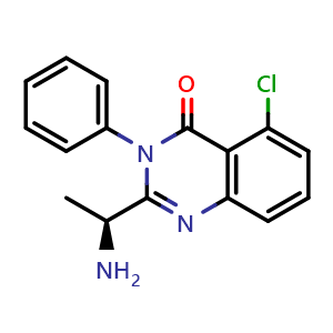 Chemical structure of 2-[(1S)-1-aminoethyl]-5-chloro-3-phenyl-3,4-dihydroquinazolin-4-one , CAS 1420627-35-5, AChemBlock P50929