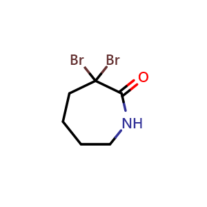 Chemical structure of 3,3-dibromo-4,5,6,7-tetrahydro-1h-azepin-2(3h)-one , CAS 56987-35-0, AChemBlock P50986