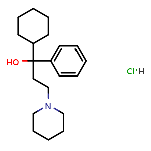 Chemical structure of Trihexyphenidyl hydrochloride , CAS 52-49-3, AChemBlock P50995