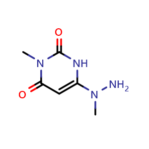 Chemical structure of 3-methyl-6-(1-methylhydrazin-1-yl)-1,2,3,4- tetrahydropyrimidine-2,4-dione , CAS 42747-84-2, AChemBlock P51013