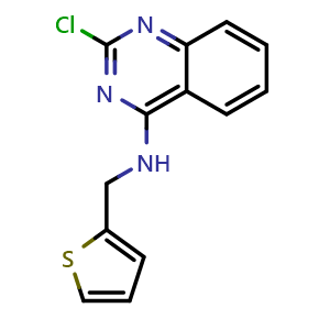 Chemical structure of 2-chloro-n-(thiophen-2-ylmethyl)quinazolin-4-amine , CAS 1026287-65-9, AChemBlock P51023