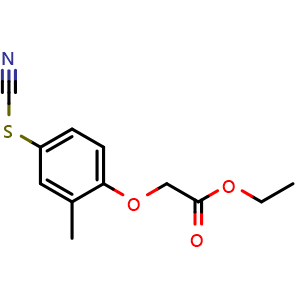 Chemical structure of ethyl 2-(2-methyl-4-thiocyanatophenoxy)acetate , CAS 89170-30-9, AChemBlock P51025