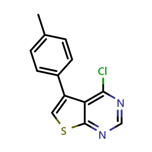 Chemical structure of 4-chloro-5-p-tolyl-thieno[2,3-d]pyrimidine , CAS 374104-63-9, AChemBlock P51053