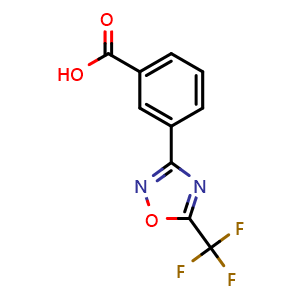 Chemical structure of 3-(5-(trifluoromethyl)-1,2,4-oxadiazol-3-yl)benzoicacid , CAS 1092400-82-2, AChemBlock P51081