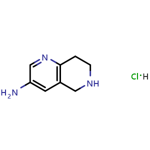 Chemical structure of 5,6,7,8-tetrahydro-1,6-naphthyridin-3-amine hydrochloride , CAS 1353101-01-5, AChemBlock P51089