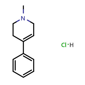 Chemical structure of 1-methyl-4-phenyl-1,2,3,6-tetrahydro pyridine hydrochloride , CAS 23007-85-4, AChemBlock P51096