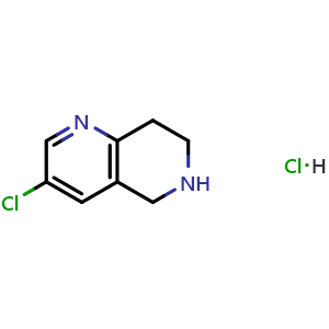 Chemical structure of 3-chloro-5,6,7,8-tetrahydro-1,6-naphthyridine hydrochloride , CAS 1260879-95-5, AChemBlock P51098