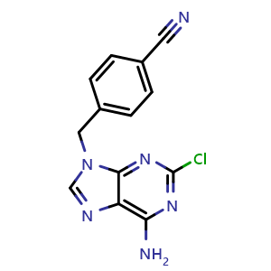 Chemical structure of 4-((6-amino-2-chloro-9h-purin-9-yl)methyl)benzonitrile , CAS 927822-40-0, AChemBlock P51115