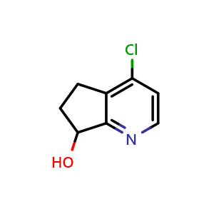 Chemical structure of 4-chloro-6,7-dihydro-5h-[1]pyrindin-7-ol , CAS 126053-15-4, AChemBlock P51126