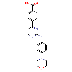 Chemical structure of 4-(2-(4-morpholinophenylamino)pyrimidin-4-yl)benzoic acid , CAS 945749-71-3, AChemBlock P51169