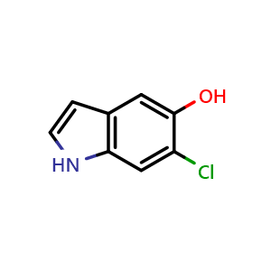 Chemical structure of 6-chloro-5-hydroxy-1h-indole , CAS 172078-40-9, AChemBlock P51176