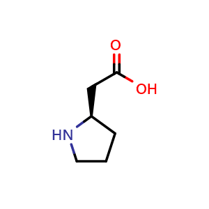 Chemical structure of (R)-Pyrrolidin-2-yl-acetic acid , CAS 61350-65-0, AChemBlock P51185