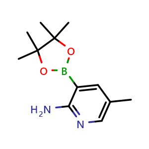 Chemical structure of 5-methyl-3-(4,4,5,5-tetramethyl-1,3,2-dioxaborolan-2-yl)pyridin-2-amine , CAS 1352239-77-0, AChemBlock P51206