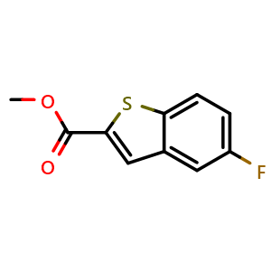 Chemical structure of methyl 5-fluoro-1-benzothiophene-2-carboxylate , CAS 154630-32-7, AChemBlock P51236