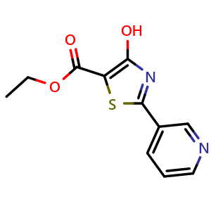 Chemical structure of ethyl 4-hydroxy-2-(pyridin-3-yl)thiazole-5-carboxylate , CAS 1232031-84-3, AChemBlock P51250