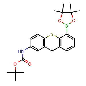 Chemical structure of tert-butyl 5-(4,4,5,5-tetramethyl-1,3,2-dioxaborolan-2-yl)-9h-thioxanthen-2-ylcarbamate , CAS 587871-47-4, AChemBlock P51265