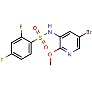 Chemical structure of N-(5-Bromo-2-methoxypyridin-3-yl)-2,4-difluorobenzenesulfonamide , CAS 1086063-46-8, AChemBlock P51278
