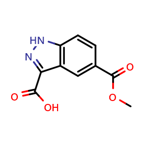 Chemical structure of 1H-Indazole-3,5-dicarboxylic acid 5-methyl ester , CAS 797804-53-6, AChemBlock P51291