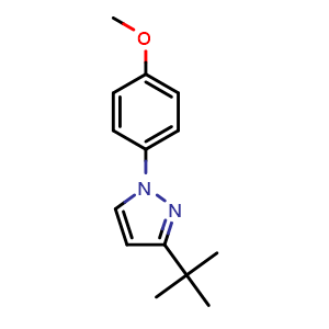 Chemical structure of 3-tert-butyl-1-(4-methoxyphenyl)-1H-pyrazole , CAS 227623-26-9, AChemBlock P51338