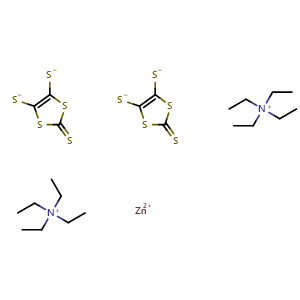 Chemical structure of Bis(tetraethylammonium) bis(2-thioxo-1,3-dithiole-4,5-dithiolato)zincate , CAS 72022-68-5, AChemBlock P51388