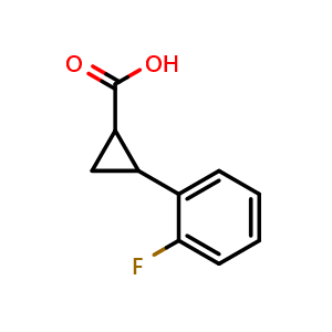 Chemical structure of 2-(2-fluorophenyl)cyclopropanecarboxylic acid , CAS 455267-56-8, AChemBlock P51416