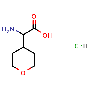 Chemical structure of 2-amino-2-(tetrahydro-2H-pyran-4-yl)acetic acid hydrochloride , CAS 868748-75-8, AChemBlock P51439