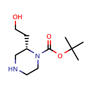 Chemical structure of (S)-tert-butyl 2-(2-hydroxyethyl)piperazine-1-carboxylate , CAS 169448-17-3, AChemBlock P51554