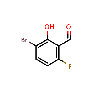 Chemical structure of 3-Bromo-6-fluoro-2-hydroxy-benzaldehyde , CAS 199287-82-6, AChemBlock P51579