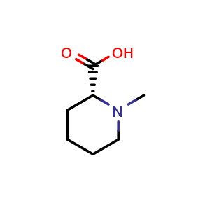 Chemical structure of (2R)-1-methyl-2-Piperidinecarboxylic acid , CAS 41447-17-0, AChemBlock P51590