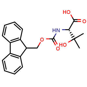 Chemical structure of (S)-2-(((9H-fluoren-9-yl)methoxy)carbonylamino)-3-hydroxy-3-methylbutanoic acid , CAS 1217603-41-2, AChemBlock P51608