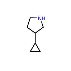 Chemical structure of 3-cyclopropylpyrrolidine , CAS 1250004-31-9, AChemBlock P51654