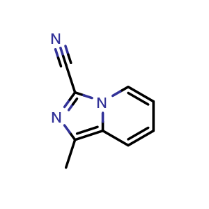 Chemical structure of 1-methyimidazo[1,5-a]pyridine-3-carbonitrile , CAS 1532031-29-0, AChemBlock P51686