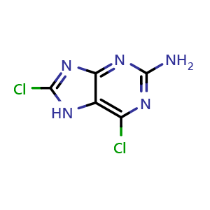 Chemical structure of 6,8-Dichloro-7H-purin-2-ylamine , CAS 130120-68-2, AChemBlock P51712