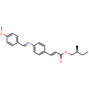 Chemical structure of (s)-(+)-2-methylbutyl p-[(p-methoxybenzylidene)amino]cinnamate , CAS 24140-30-5, AChemBlock P51726