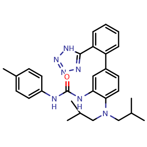 Chemical structure of 1-(4-(diisobutylamino)-2'-(1H-tetrazol-5-yl)-[1,1'-biphenyl]-3-yl)-3-(p-tolyl)urea , CAS 1668565-74-9, AChemBlock P51764