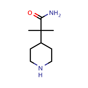 Chemical structure of 2-methyl-2-(piperidin-4-yl)propanamide , CAS 288379-84-0, AChemBlock Q51803